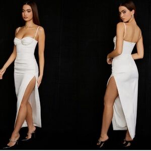 HOUSE OF CB Flora Gown Size Small White Off White Dutch Satin Side Slit